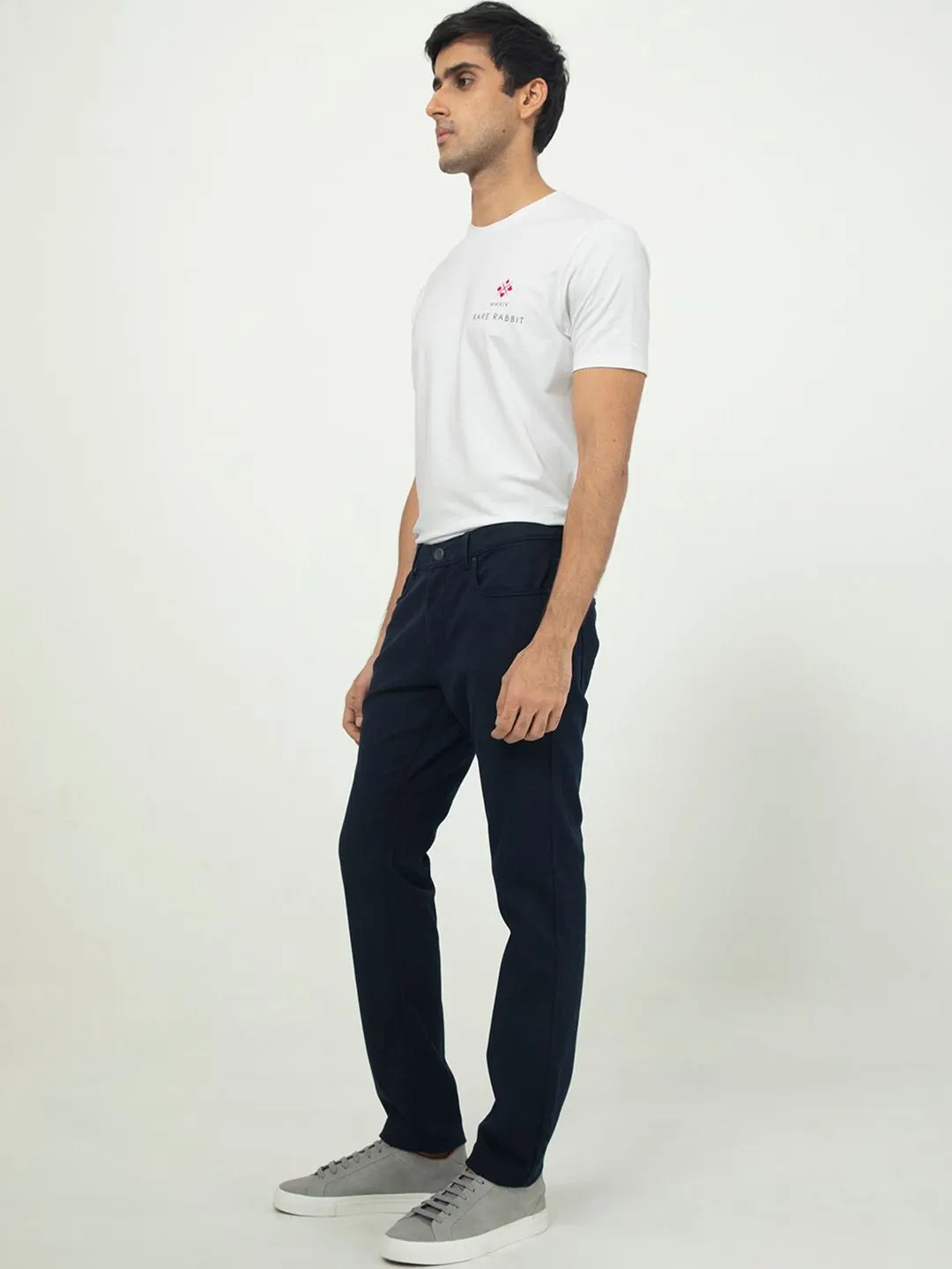 RARE RABBIT Men Navy Regular Fit Plain Trouser